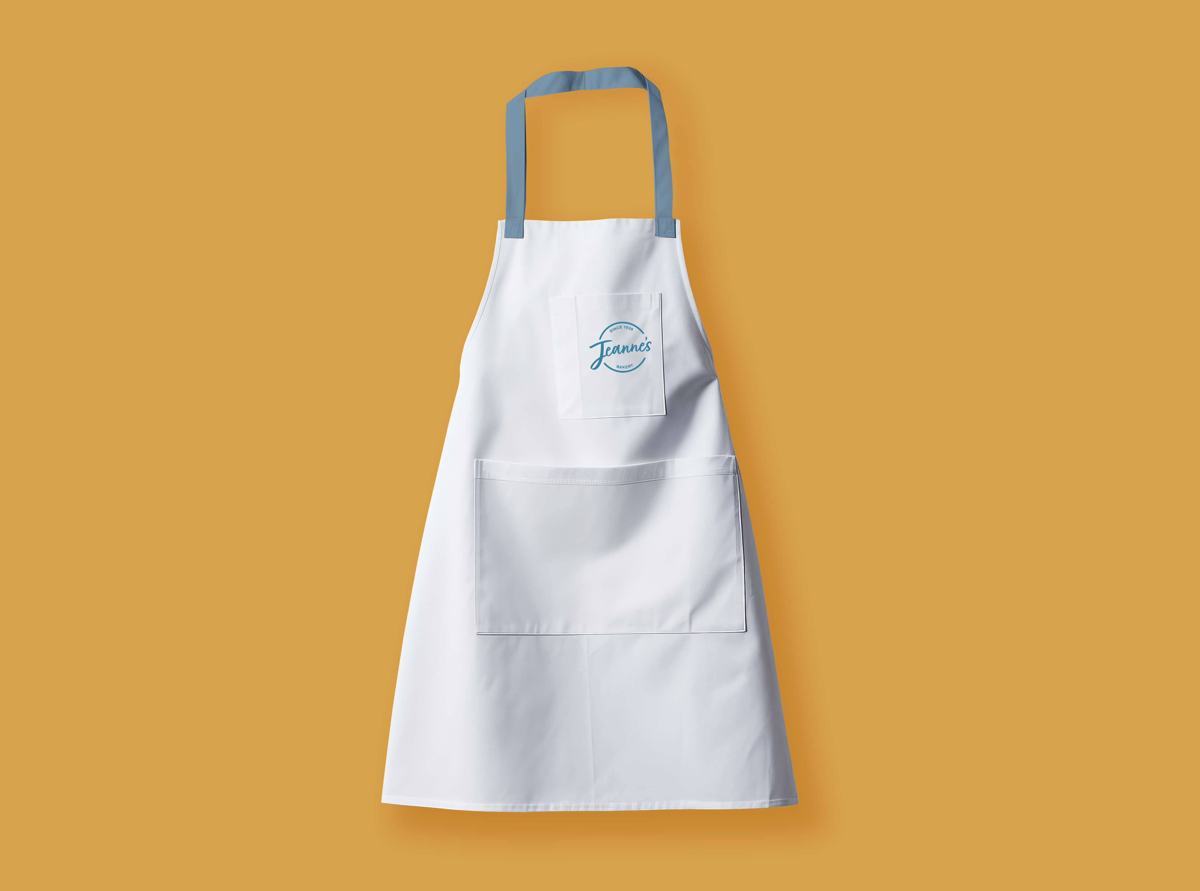 jeannes bakery apron mockup with logo